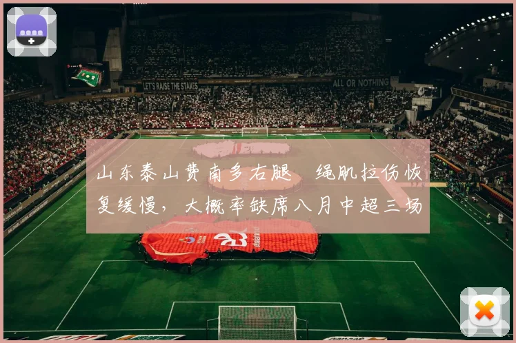 山东泰山费南多右腿腘绳肌拉伤恢复缓慢，大概率缺席八月中超三场关键战